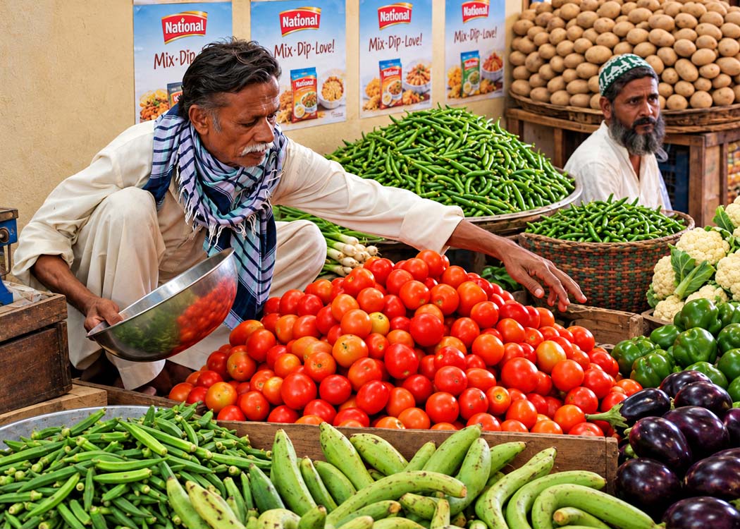 Shoppers buying essential food items at a market as rising global food prices and supply disruptions increase pressure on household budgets.